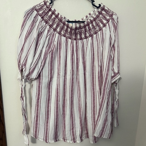 She + Sky Burgundy and White Striped Blouse - Picture 1 of 7